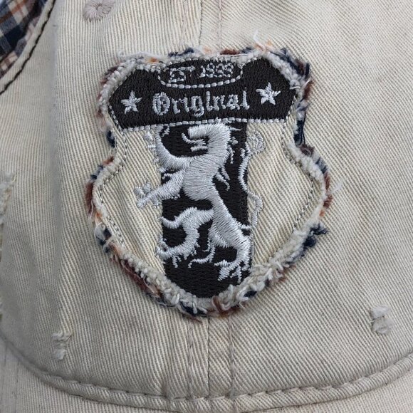 BTB Trading Original distressed dual-tone beige tartan plaid baseball cap OS - Picture 5 of 11